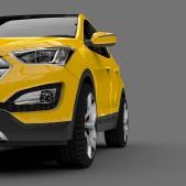 Compact city crossover yellow color on a gray background. 3d rendering